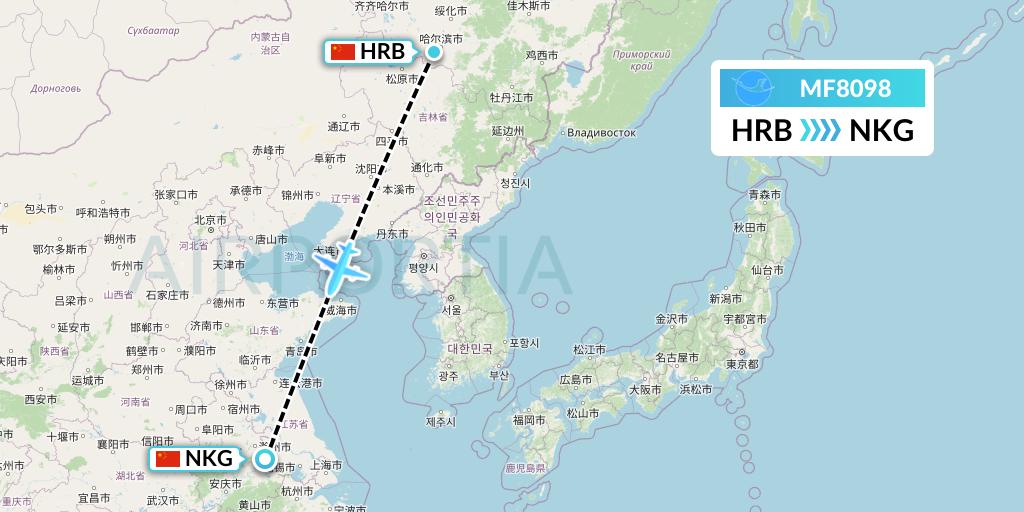 MF8098 Xiamen Airlines Flight Map: Harbin to Nanjing
