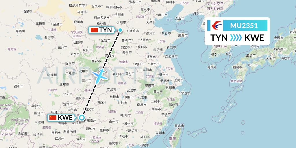 MU2351 China Eastern Airlines Flight Map: Taiyuan to Guiyang