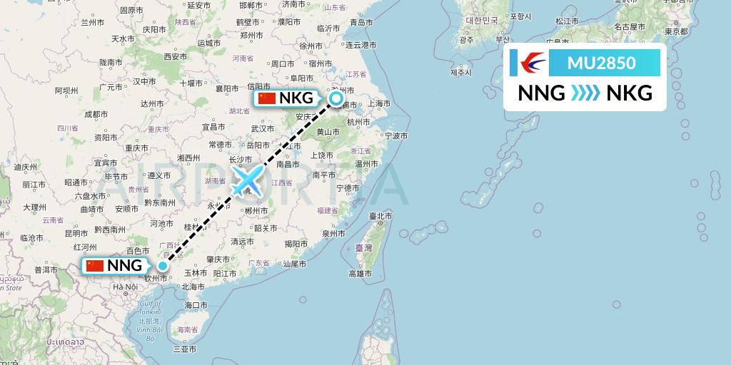 MU2850 China Eastern Airlines Flight Map: Nanning to Nanjing