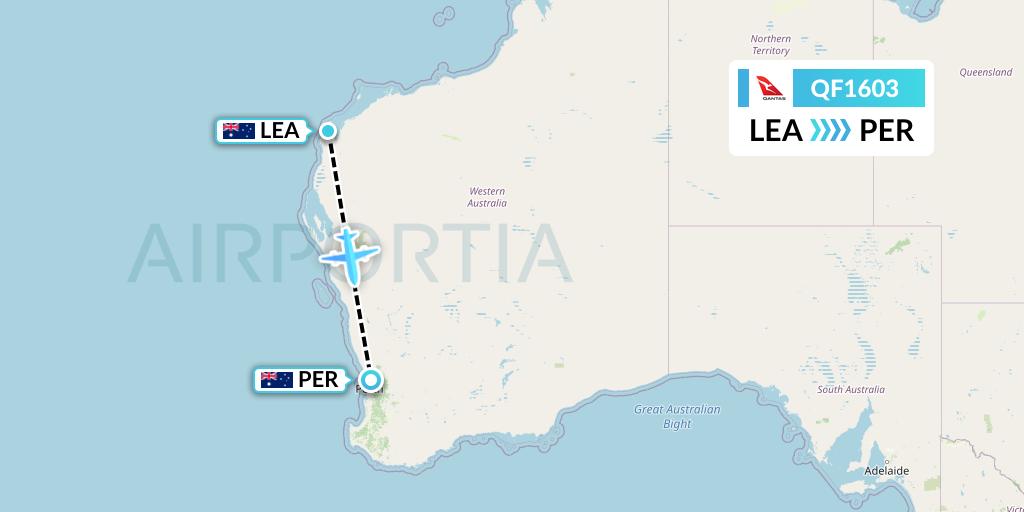 QF1603 Qantas Flight Map: Learmonth to Perth