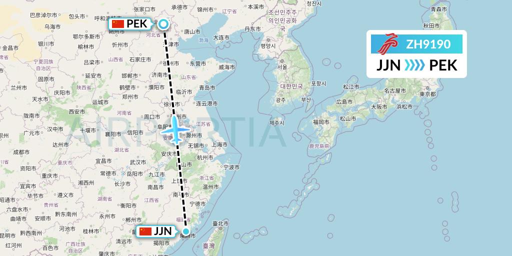 ZH9190 Shenzhen Airlines Flight Map: Jinjiang to Beijing