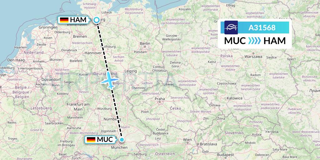 A31568 Aegean Airlines Flight Map: Munich to Hamburg