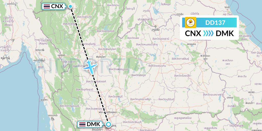 DD137 Nok Air Flight Map: Chiang Mai to Bangkok