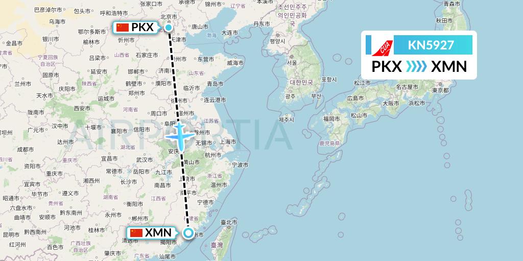 KN5927 China United Airlines Flight Map: Beijing to Xiamen