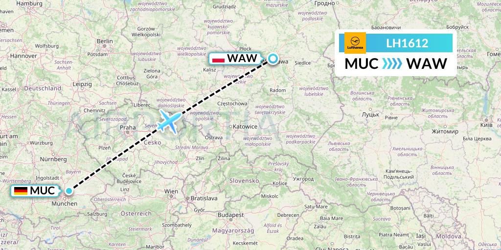 LH1612 Lufthansa Flight Map: Munich to Warsaw