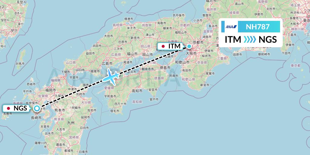 NH787 All Nippon Airways Flight Map: Osaka to Nagasaki