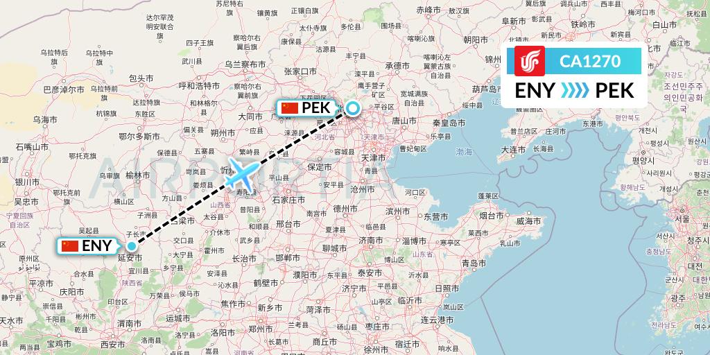 CA1270 Air China Flight Map: Yan'an to Beijing