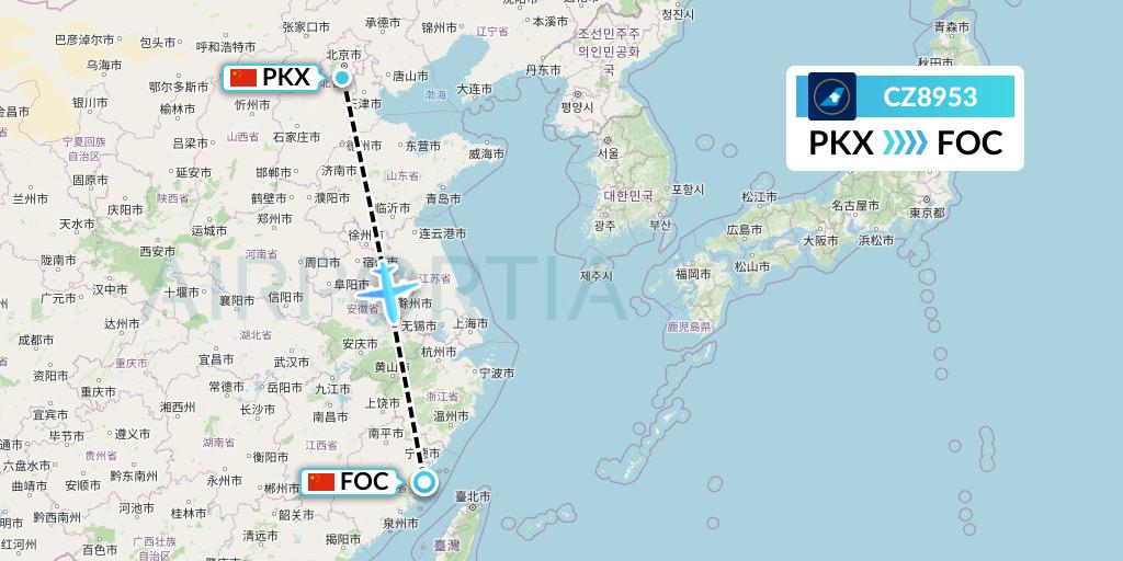CZ8953 China Southern Airlines Flight Map: Beijing to Fuzhou