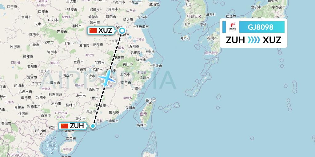 GJ8098 Loong Airlines Flight Map: Zhuhai to Xuzhou
