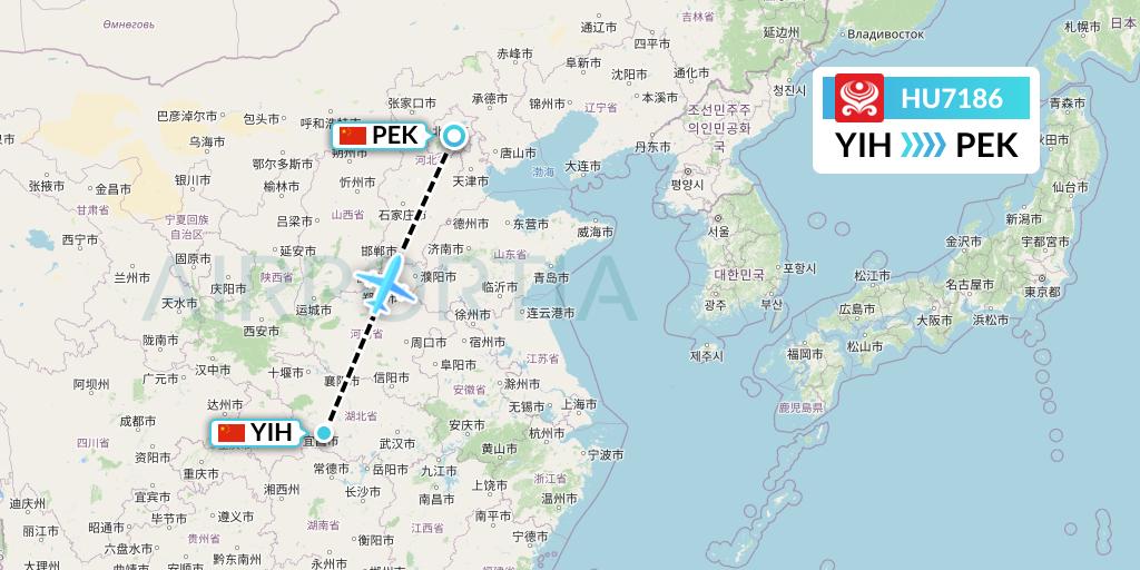 HU7186 Hainan Airlines Flight Map: Yichang to Beijing