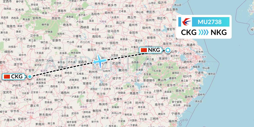 MU2738 China Eastern Airlines Flight Map: Chongqing to Nanjing