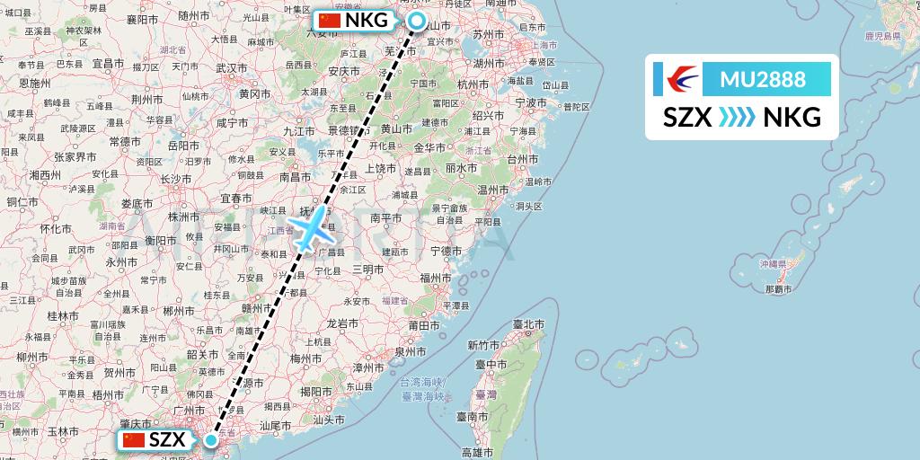 MU2888 China Eastern Airlines Flight Map: Shenzhen to Nanjing