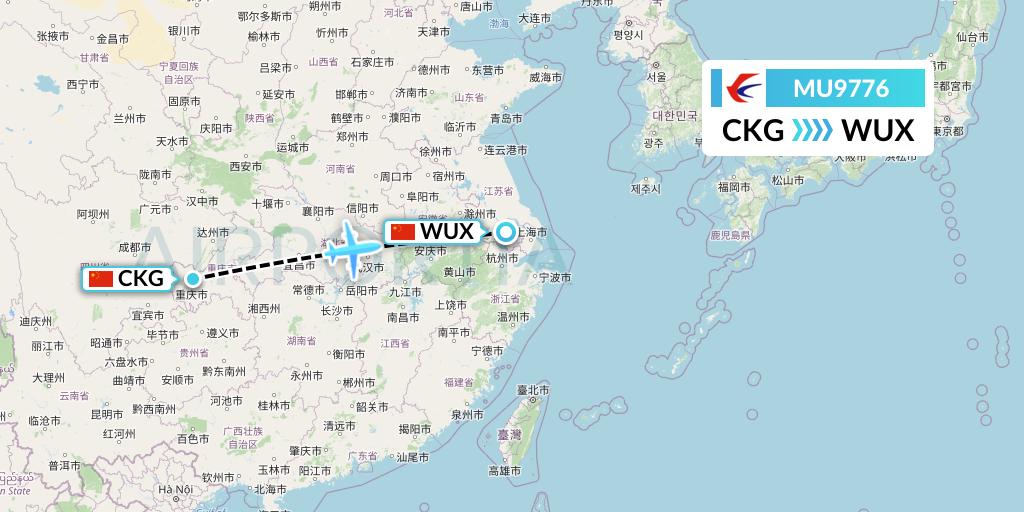 MU9776 China Eastern Airlines Flight Map: Chongqing to Wuxi
