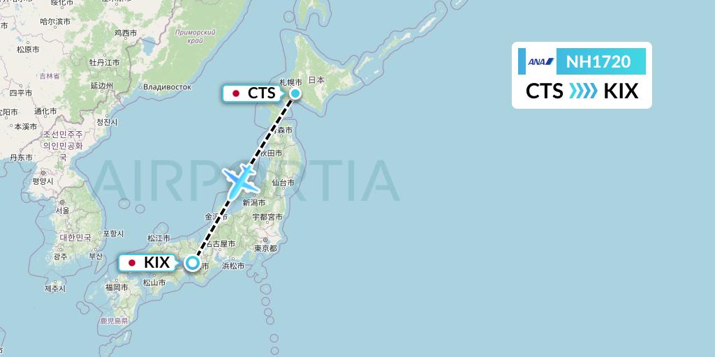 NH1720 All Nippon Airways Flight Map: Sapporo to Osaka