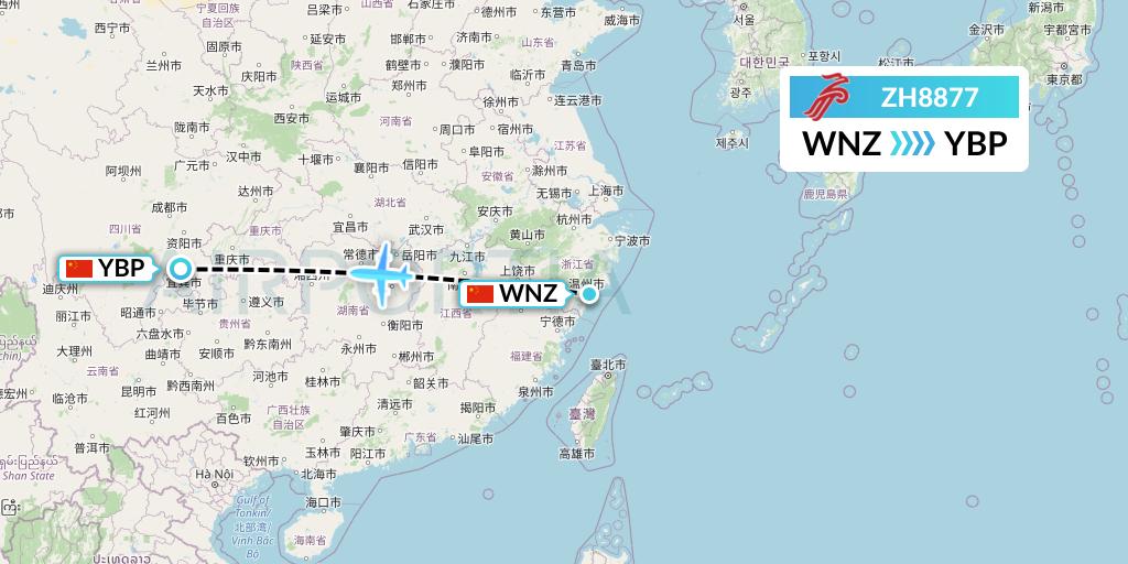 ZH8877 Shenzhen Airlines Flight Map: Wenzhou to Yibin