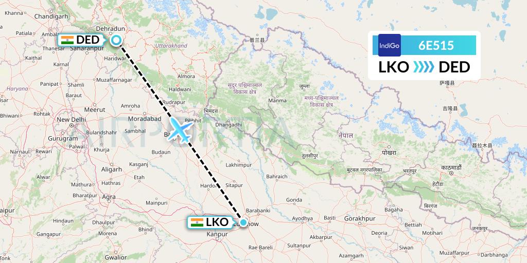 6E515 IndiGo Airlines Flight Map: Lucknow to Dehradun