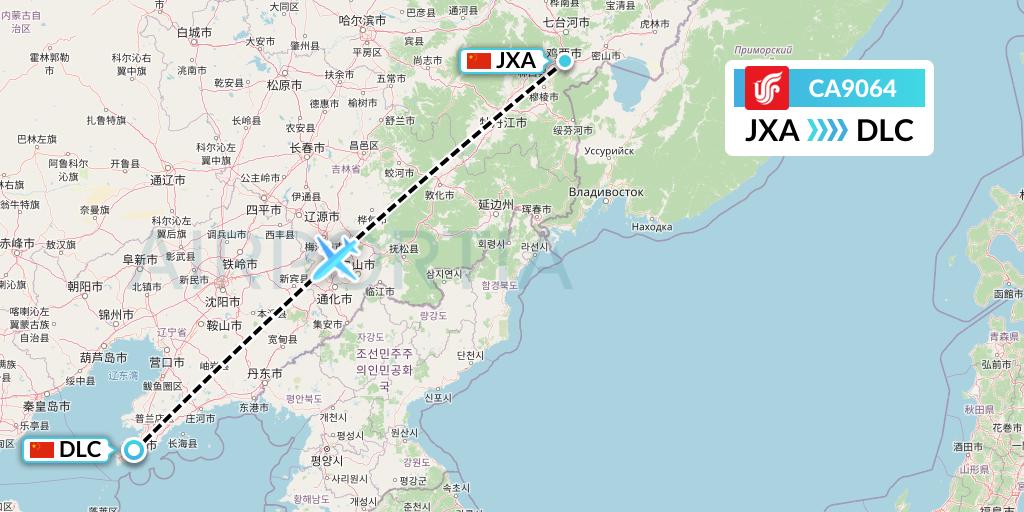 CA9064 Air China Flight Map: Jixi to Dalian
