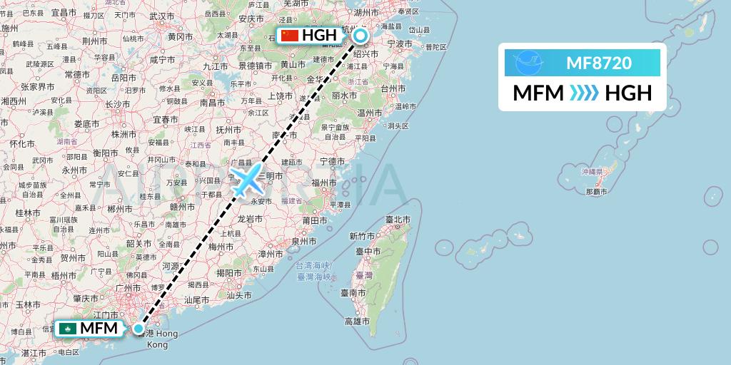 MF8720 Xiamen Airlines Flight Map: Macau to Hangzhou