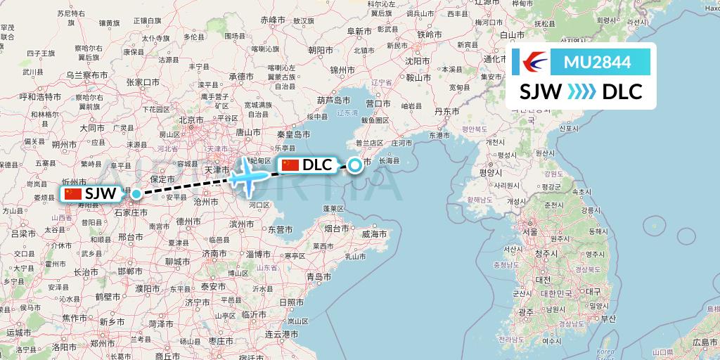MU2844 China Eastern Airlines Flight Map: Shijiazhuang to Dalian