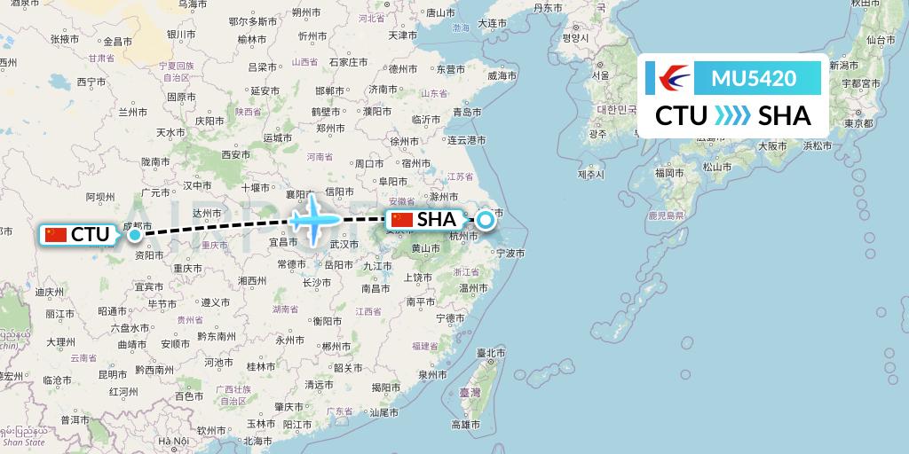 MU5420 China Eastern Airlines Flight Map: Chengdu to Shanghai