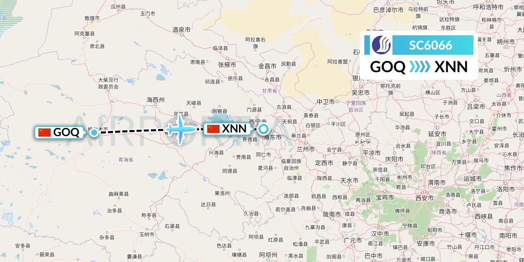 SC6066 Shandong Airlines Flight Map: Golmud to Xining