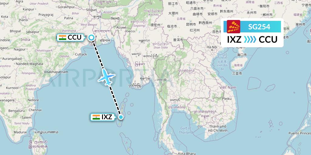 SG254 SpiceJet Flight Map: Port Blair to Kolkata