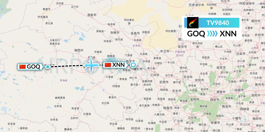 TV9840 Tibet Airlines Flight Map: Golmud to Xining