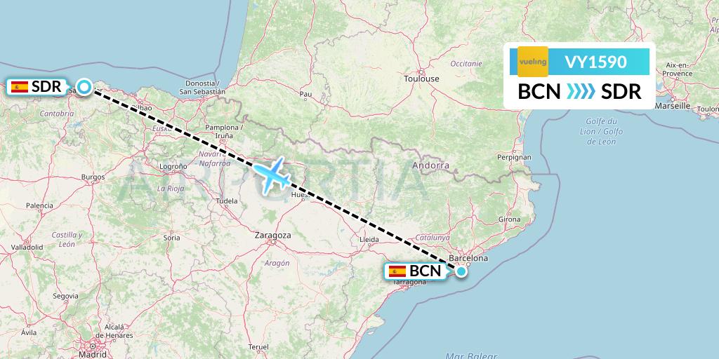 VY1590 Vueling Flight Map: Barcelona to Santander