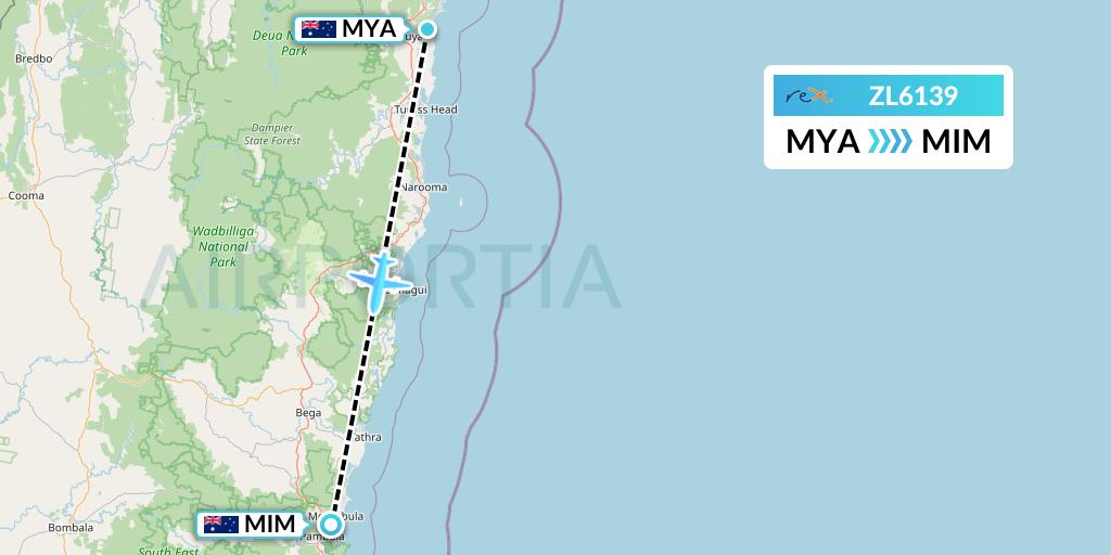 ZL6139 Regional Express Flight Map: Moruya to Merimbula