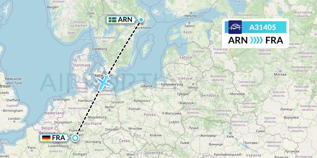 A31405 Aegean Airlines Flight Map: Stockholm to Frankfurt