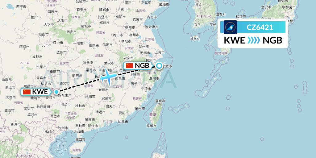 CZ6421 China Southern Airlines Flight Map: Guiyang to Ningbo