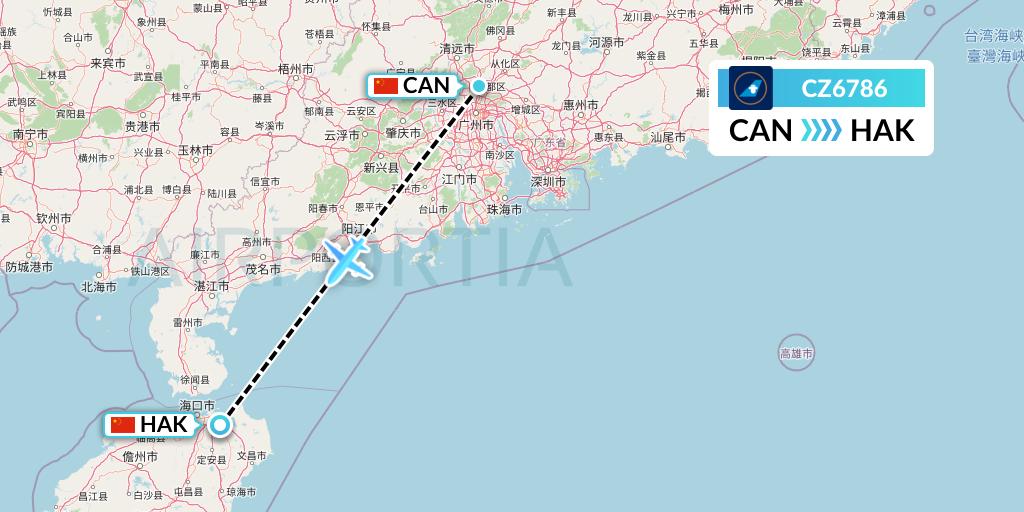 CZ6786 China Southern Airlines Flight Map: Guangzhou to Haikou