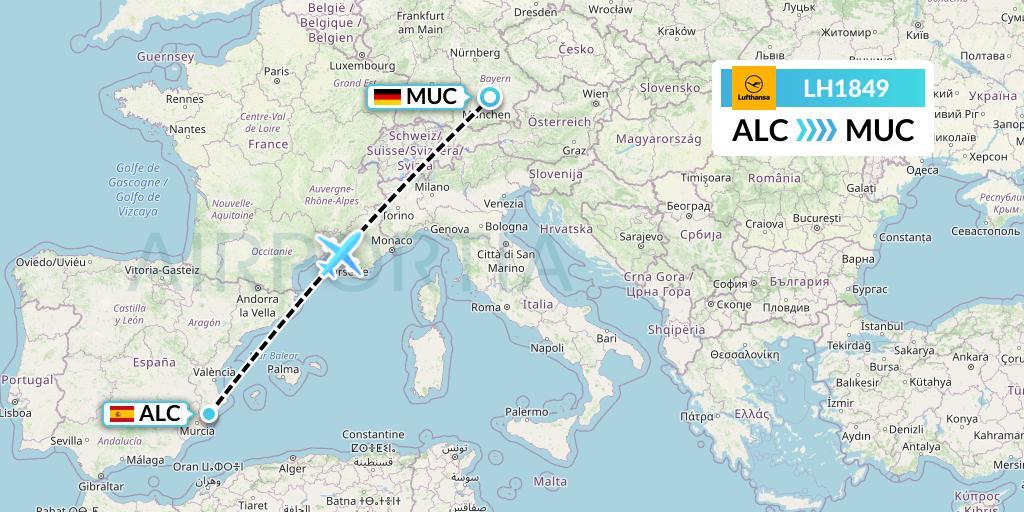 LH1849 Lufthansa Flight Map: Alicante to Munich