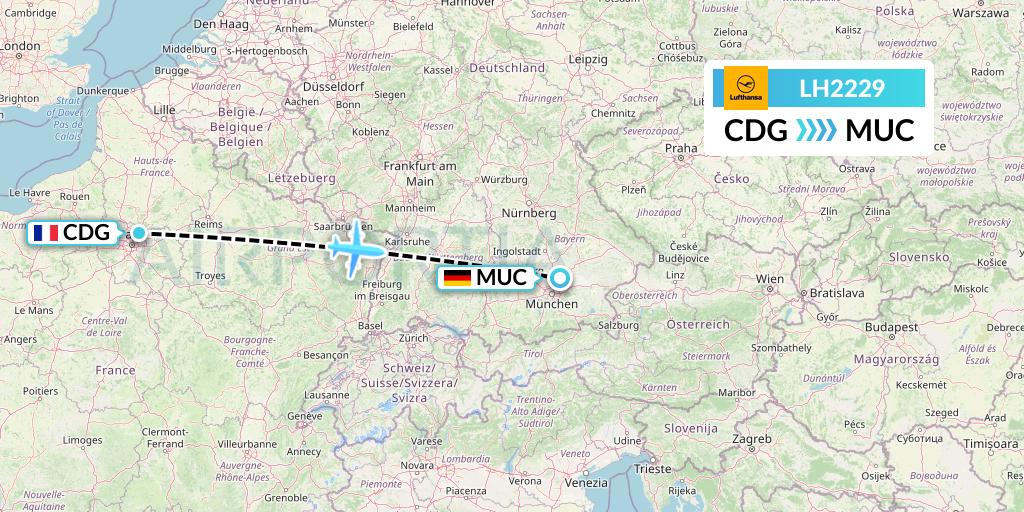 LH2229 Lufthansa Flight Map: Paris to Munich