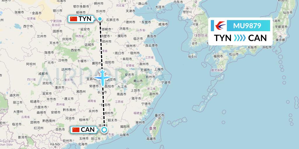 MU9879 China Eastern Airlines Flight Map: Taiyuan to Guangzhou