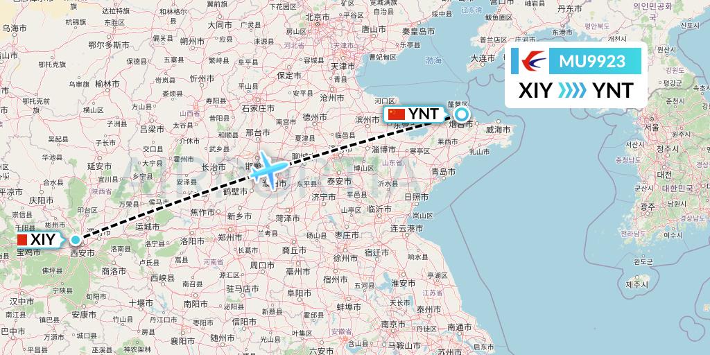 MU9923 China Eastern Airlines Flight Map: Xi'an to Yantai