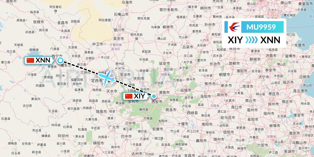 MU9959 China Eastern Airlines Flight Map: Xi'an to Xining