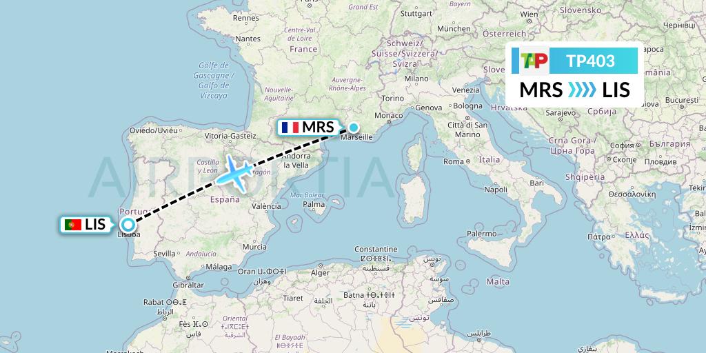 TP403 TAP Portugal Flight Map: Marseille to Lisbon
