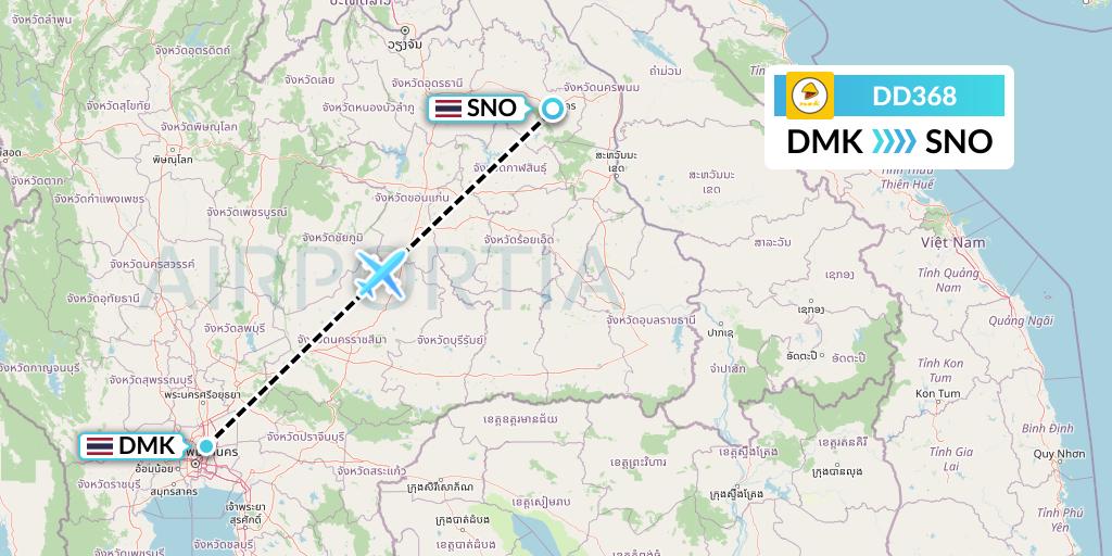 DD368 Nok Air Flight Map: Bangkok to Sakon Nakhon