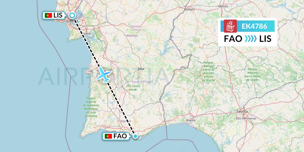 EK4786 Emirates Flight Map: Faro to Lisbon