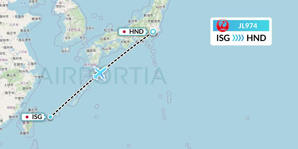 JL974 Japan Airlines Flight Map: Ishigaki to Tokyo