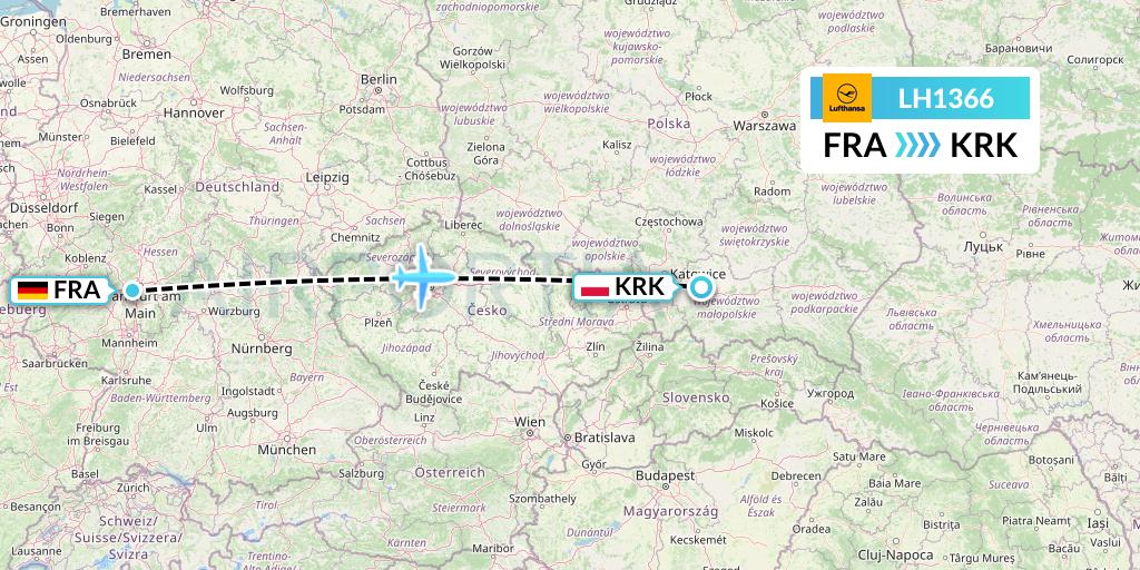 LH1366 Lufthansa Flight Map: Frankfurt to Krakow