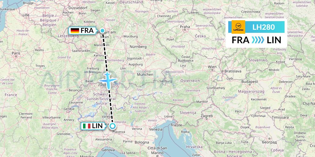 LH280 Lufthansa Flight Map: Frankfurt to Milan