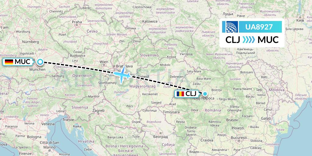 UA8927 United Airlines Flight Map: Cluj-Napoca to Munich