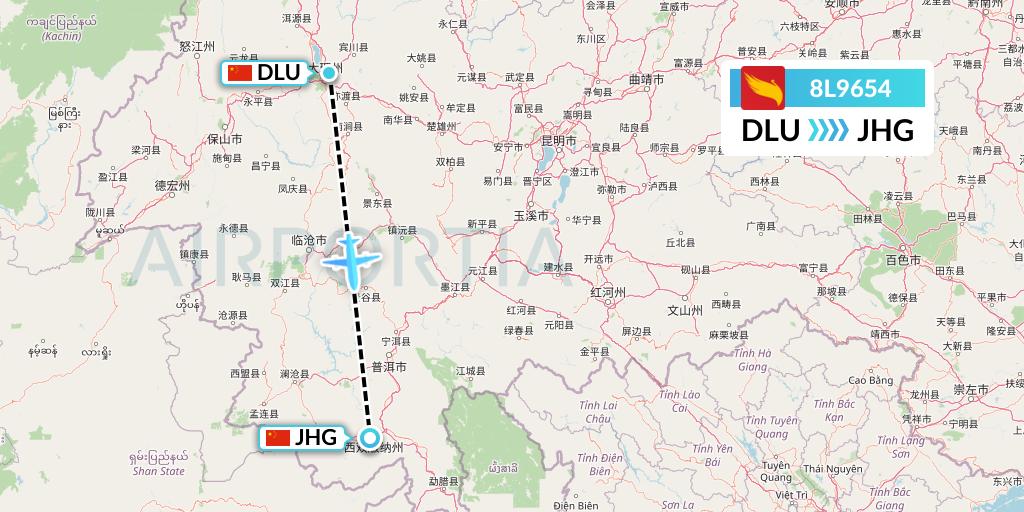 8L9654 Lucky Air Flight Map: Dali to Jinghong