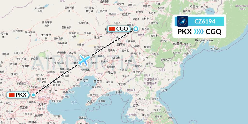 CZ6194 China Southern Airlines Flight Map: Beijing to Changchun