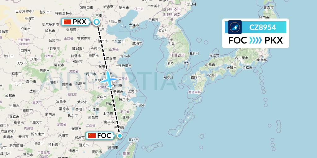 CZ8954 China Southern Airlines Flight Map: Fuzhou to Beijing
