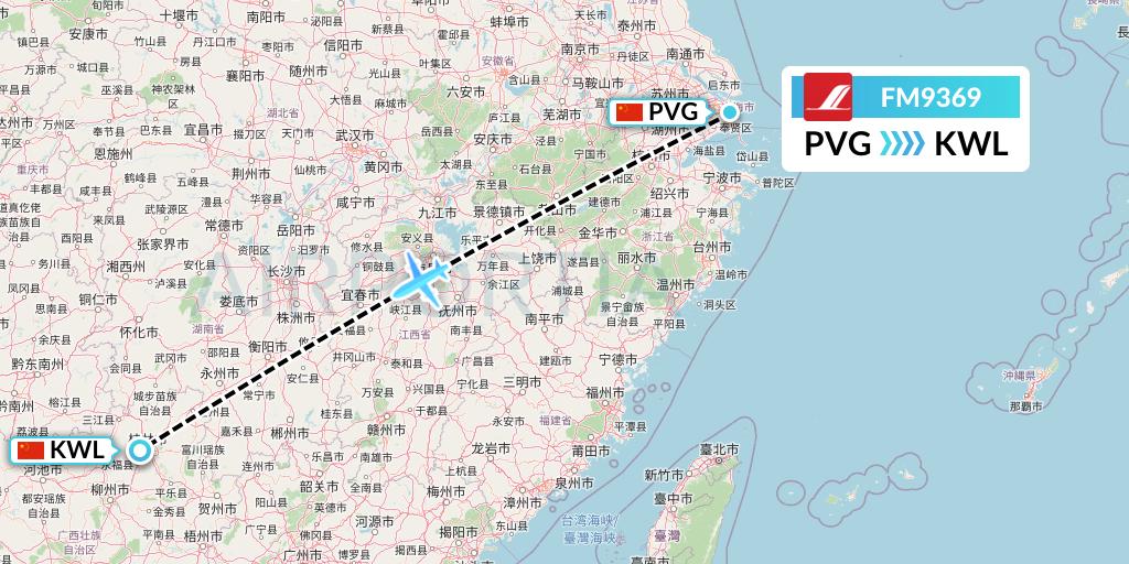 FM9369 Shanghai Airlines Flight Map: Shanghai to Guilin