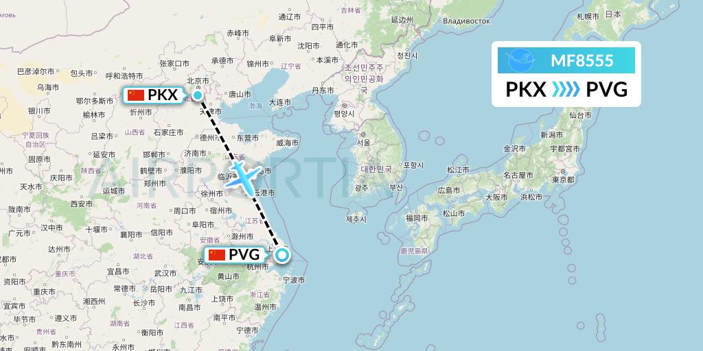 MF8555 Xiamen Airlines Flight Map: Beijing to Shanghai