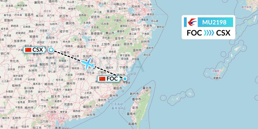 MU2198 China Eastern Airlines Flight Map: Fuzhou to Changsha